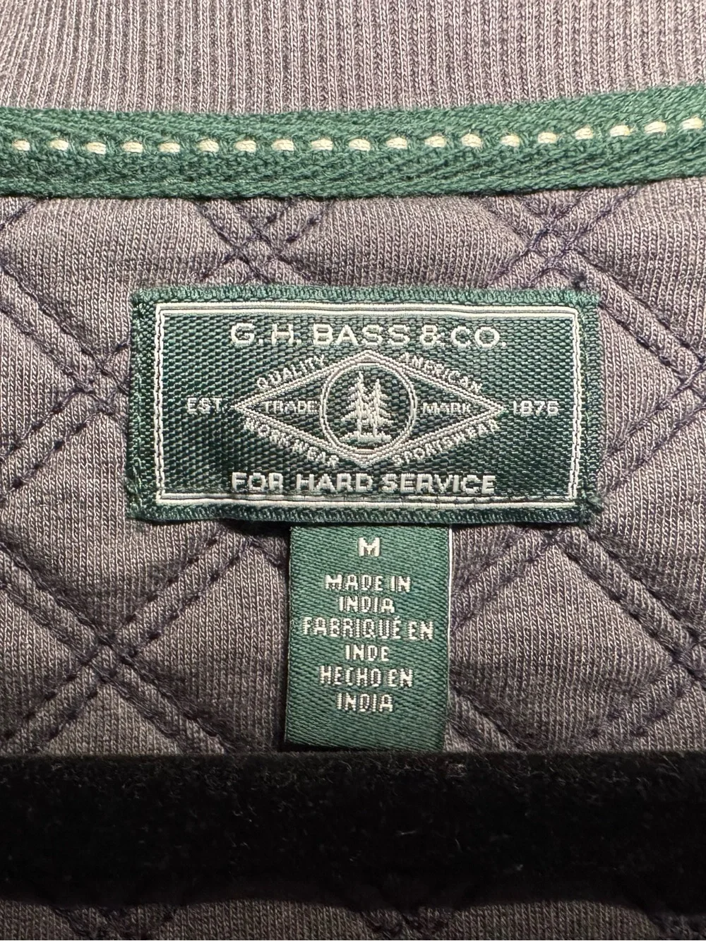 NWT G.H. Bass & Co. Quilted Quarter-Zip Fleece Pullover Navy Size M